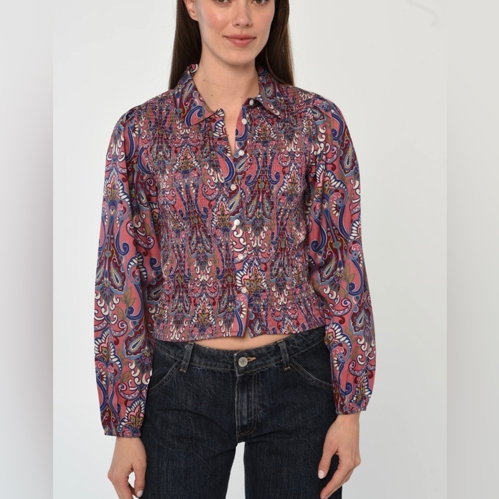 NWT! Love the Label Sohan Long Sleeve Painted Lady Print Paisley XS - Picture 2 of 11